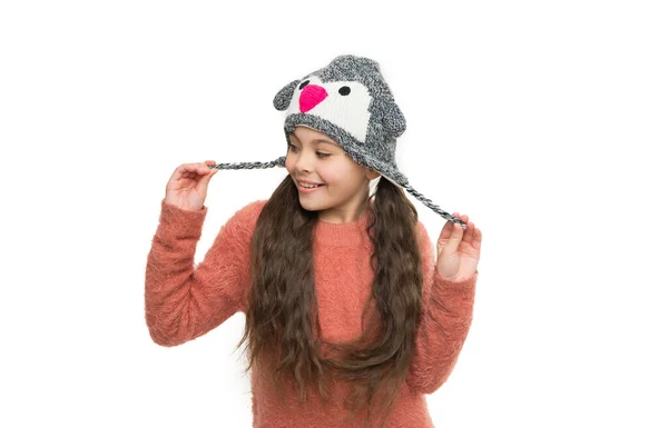 Mantenga Las Manos Guantes Mira Sombrero Navidad Chica Feliz Suéter — Foto de Stock