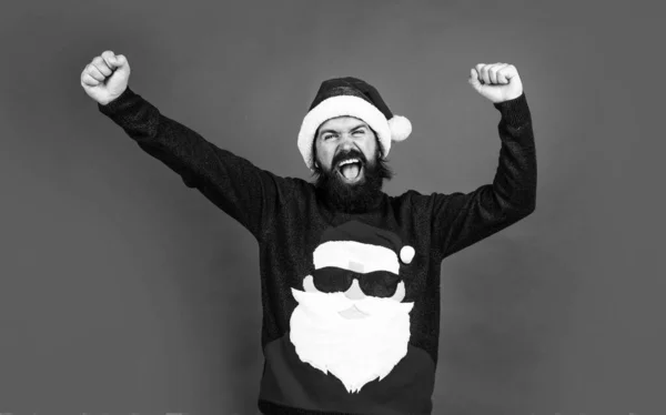 Weihnachtsmann Mit Bart Wünscht Ein Frohes Neues Jahr Und Frohe — Stockfoto