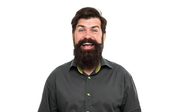 Grande Estilo Barba Que Parece Fantástico Hipster Feliz Isolado Branco — Fotografia de Stock