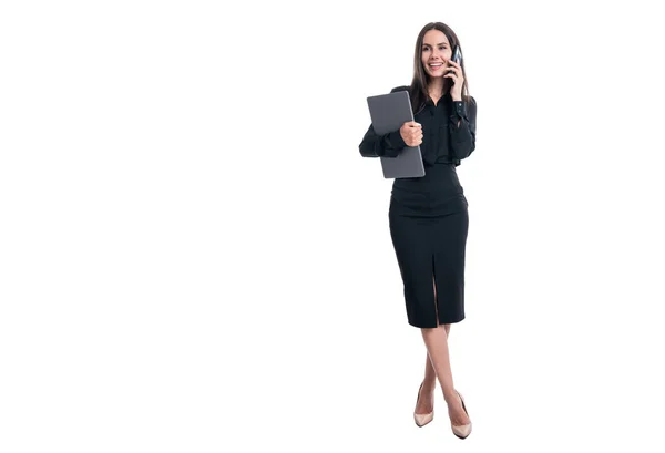 Happy Businesswoman Talking Mobile Phone Businesswoman Making Business Call Businesswoman — Stock Photo, Image