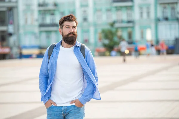 Homem Barbudo Fora Retrato Homem Com Barba Brutal Casual Homem — Fotografia de Stock