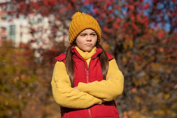 Unhappy Teen Girl School Time Outdoor Autumn Season — Stock Photo, Image