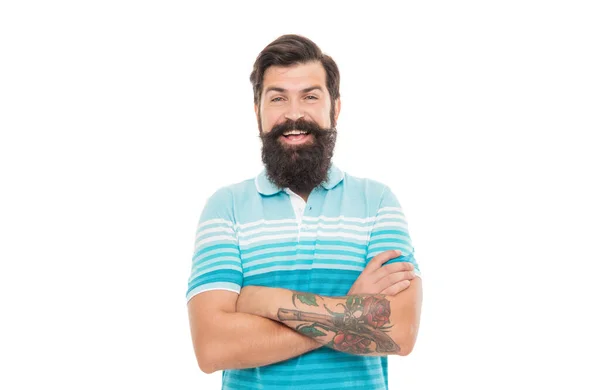 Happy Bearded Man Keeping Arms Crossed Confident Man Beard Smile — Stock Photo, Image