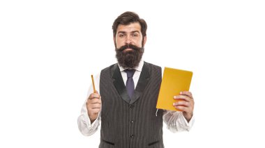 Çalışmaya hazırım. Sakallı adam ders kitabı ve kalem tutuyor. Okul malzemelerine dönelim. 1 Eylül. Resmi eğitim. Özel ders. Evde eğitim. Okuma ve yazma. Dilbilgisi ve edebiyat.