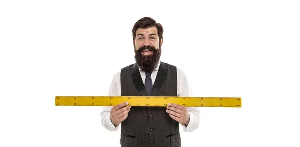 Mathelehrer Messen Das Ist Groß Glücklicher Mann Misst Die Länge — Stockfoto