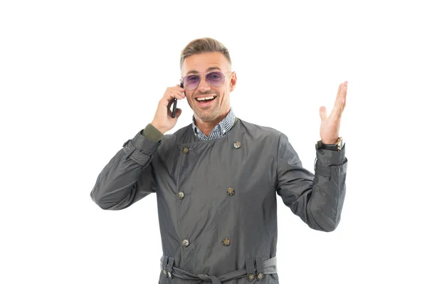 Feliz Sonriente Hombre Negocios Exitoso Empresario Gerente Hablando Teléfono Móvil — Foto de Stock