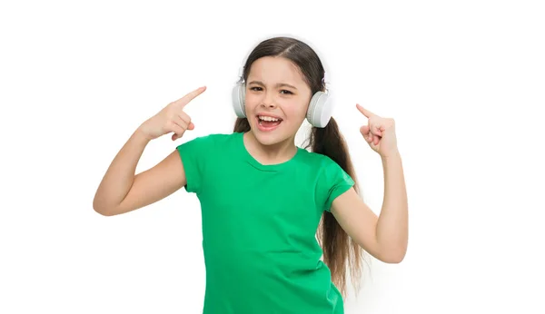 Small Girl Listen Music Child Enjoying Sound Now Headphones Calm — Stock Photo, Image