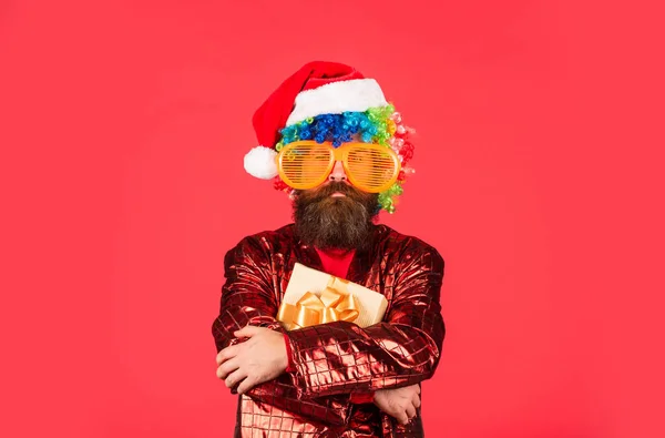 Festeggiamo Nuovo Anno Sorpresa Vacanze Natale Festa Capodanno Hipster Maturo — Foto Stock