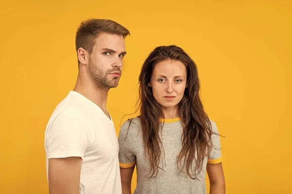 Sexy Young Couple Love Yellow Background Love — Photo