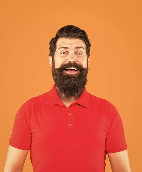 Confident Handsome Bearded Man Orange Background Hair Beard Care Happy — 图库照片