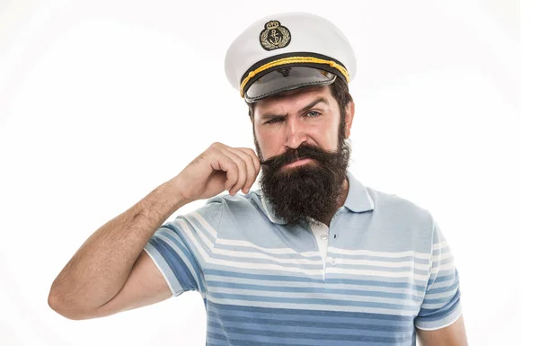 Ervaren Matroos Kapitein Baard Matroos Geïsoleerd Wit Marine Marinier Zeeavonturen — Stockfoto