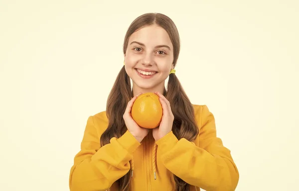 Egészséges Életet Diéta Gyerek Bőr Szépség Boldog Tini Lány Narancssárga — Stock Fotó