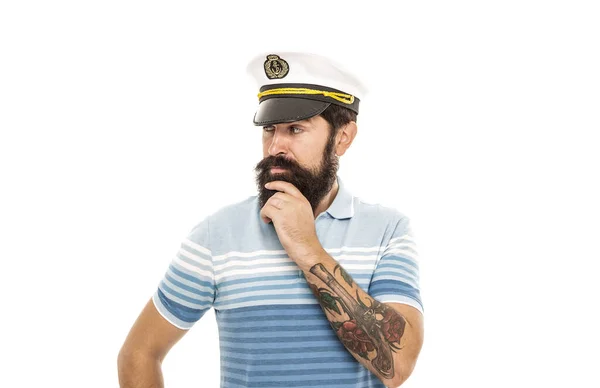 Man Bebaarde Kapitein Matroos Uniform Marine Cruise Toerisme Concept — Stockfoto