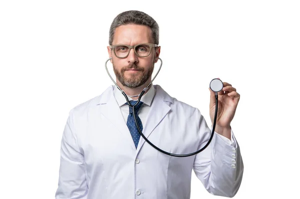 Lekarz Stetoskopem Lekarz Odizolowany Biało Lekarz Medycyna Człowiek — Zdjęcie stockowe