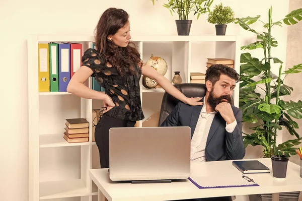 Woman Boss Touching Harassing Man Secretary Working Office Harassment — Fotografia de Stock