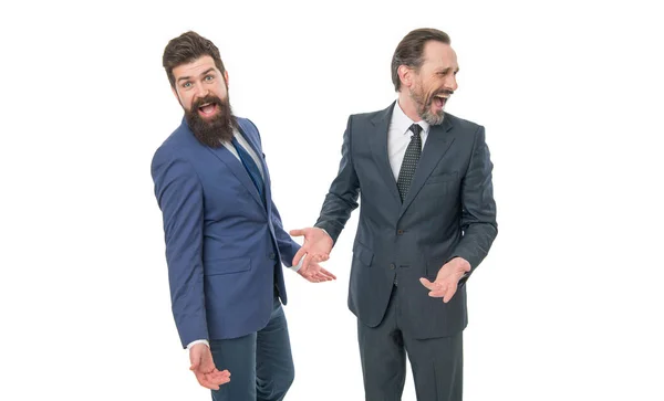 Πλάκα Μου Κάνεις Άντρες Φορούν Επίσημα Κοστούμια Καλοφτιαγμένοι Επιχειρηματίες Γελάνε — Φωτογραφία Αρχείου