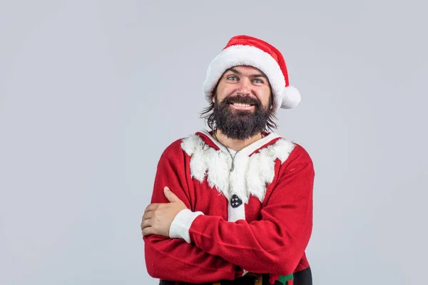 Šťastný Vousatý Muž Santa Claus Kostým Oslavit Nový Rok Zimní — Stock fotografie