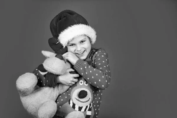 Vacanze Invernali Sconto Stagionale Bambina Porta Peluche Vendita Natale Regalo — Foto Stock