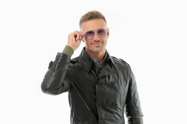 Caucasian Adult Grizzled Man Glasses Isolated White Background Grizzled Man — Stock Photo, Image