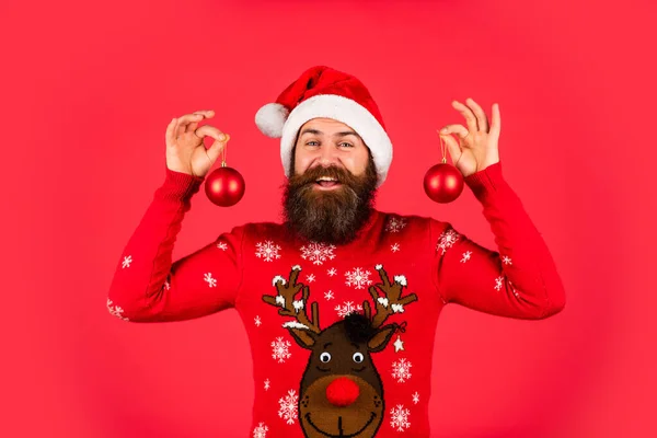 Bereit Für Party Feiern Morgen Vor Weihnachten Bärtiger Mann Pullover — Stockfoto
