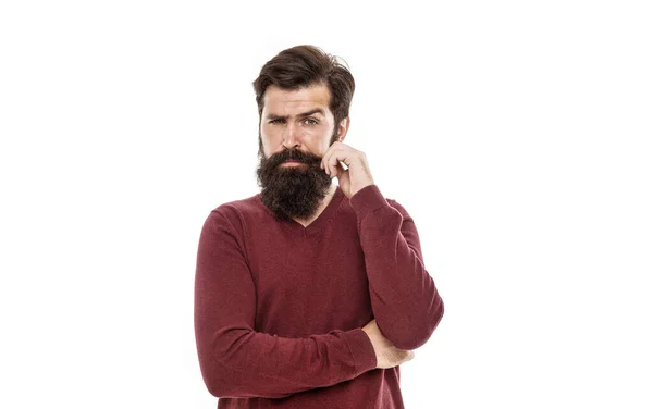 Homem Com Barba Longa Bigode Isolado Fundo Branco Cuidado Com — Fotografia de Stock