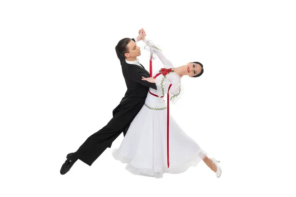 Casal Dançarinos Salão Profissional Dançando Isolado Fundo Branco — Fotografia de Stock