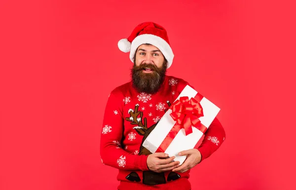 Vánoční Tradice Vousáč Užívá Vánočních Oslav Vánoční Dárek Prosince Nakupování — Stock fotografie