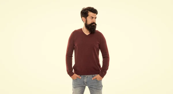 Serious Brutal Hipster Beard Isolated White Background Fashion Model — Stock Photo, Image
