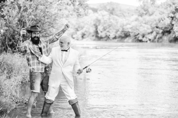 Devenir Fou Hobby Activité Sportive Deux Pêcheurs Avec Des Cannes — Photo