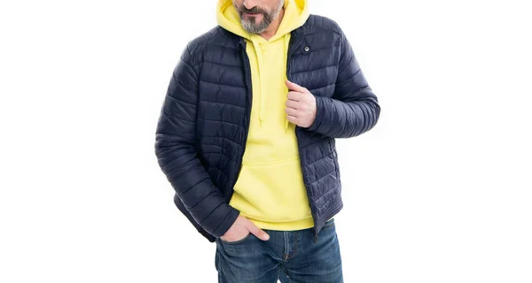 Herbstjacke Für Kerl Warme Jacke Des Typen Abgeschnittene Ansicht Des — Stockfoto