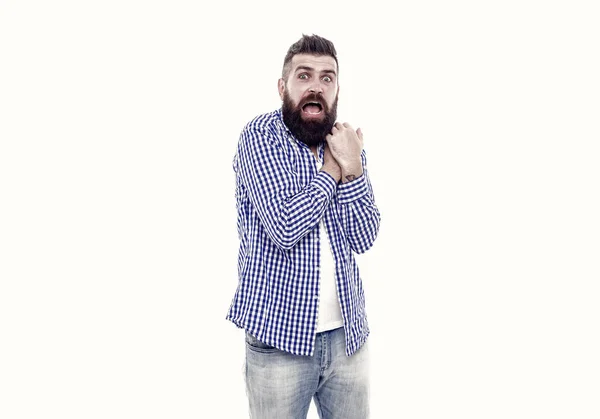 What Great Surprise Amazement Hipster Afraid Something Scared Bearded Man — Stock Photo, Image