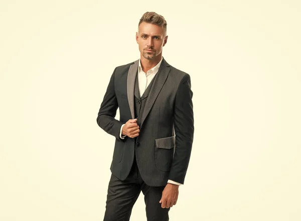 Grizzled Man Formal Tux Isolated White — Stock Photo, Image