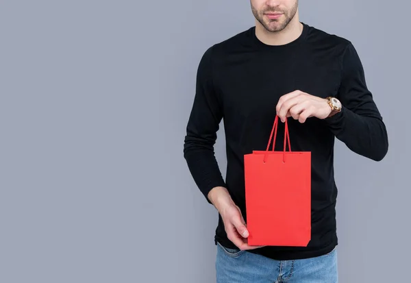 Vista Ritagliata Shopper Uomo Con Shopping Bag Studio Uomo Dopo — Foto Stock