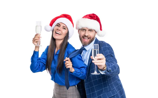 スタジオのビジネスマンにメリークリスマス ビジネスマンのクリスマスのお祝い ビジネスマンは白地に隔離されたクリスマスを祝う ビジネス界のクリスマスパーティー — ストック写真