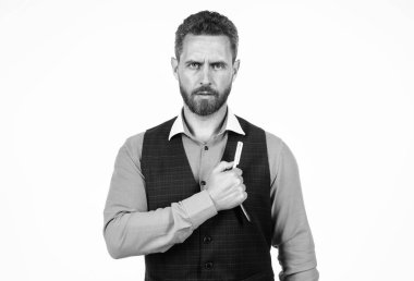 Yakışıklı adam eski usul jilet, berber dükkanı.