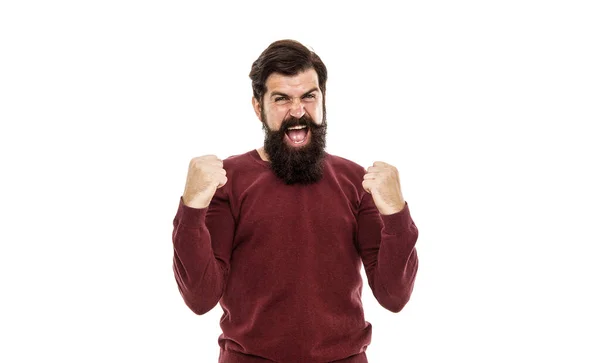 Настоящая Победа Эмоциональный Бородатый Человек Чувствует Успех Мужчина После Парикмахерской — стоковое фото