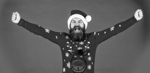 Freedom Feeling Brutal Bearded Male Red Background Party Man Christmas — Stock Photo, Image