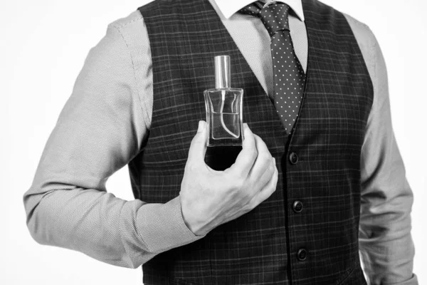 Keuze Bijgesneden Man Suggereren Mode Cologne Fles Gehakte Man Kiest — Stockfoto