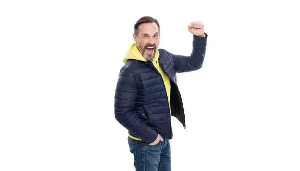 Shouting Guy Jacket Isolated White Background Shouting Guy Wear Warm — Stock Photo, Image