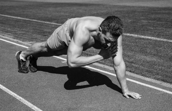 Man Plank Gezonde Levensstijl Routine Sportsucces Mannelijke Atleet Doen Ochtend — Stockfoto