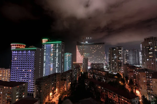 Panorama Nocnego Miasta Drapacze Chmur Urbanizm Dobranoc Batumi — Zdjęcie stockowe