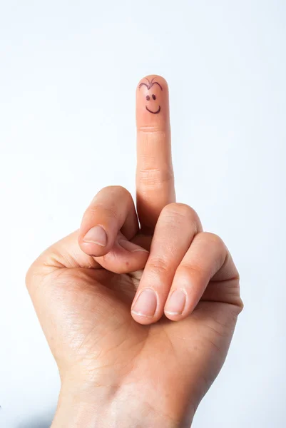 Vulgar gesture with his middle finger — Stock Photo, Image