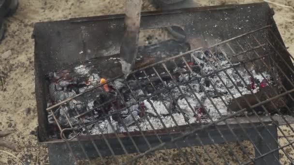 Queima Cinzas Churrasco Acampamento Vista Superior — Vídeo de Stock