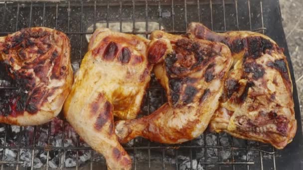 Nóżki Kurczaka Gotowane Ruszcie Widok Góry Ognia — Wideo stockowe