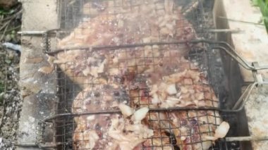  Tavuk budu ızgaranın üstünde sıcak kül dumanı.