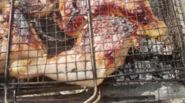 İştah açıcı kabuklu tavuk eti, yakın plan..