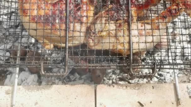 Chicken Legs Ppetizing Rust Hot Ash Potatoes Close — Video Stock