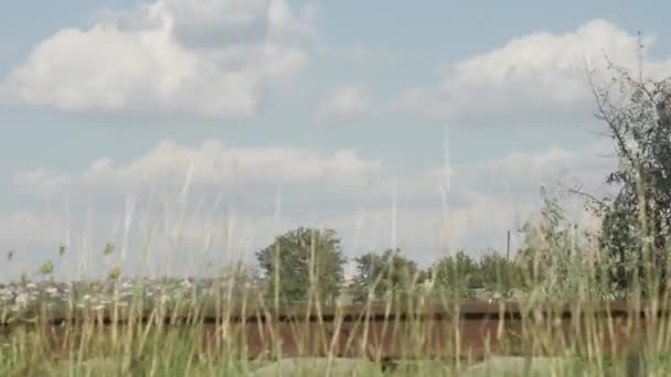 Time Lapse White Clouds Movement Old Railroad Tracks Eastern Europe — Vídeos de Stock