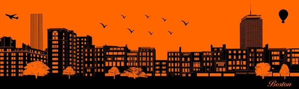 Sylwetka Wektorowa Miasta Ilustracja Miasto Pomarańczowym Tle Boston Massachusetts — Wektor stockowy