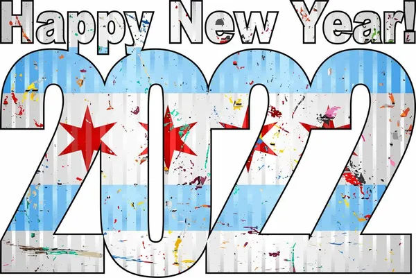 Felice Anno Nuovo 2022 Con Bandiera Chicago All Interno Illustrazione — Vettoriale Stock
